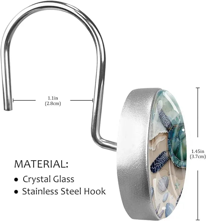 Beach Sea Turtle Shower Curtain Hooks Rings, Stainless Steel Rust Proof Shower Curtain Hooks, Decorative Shower Hooks for Bathroom Shower Rods Curtains, Set of 12 - ModernBath