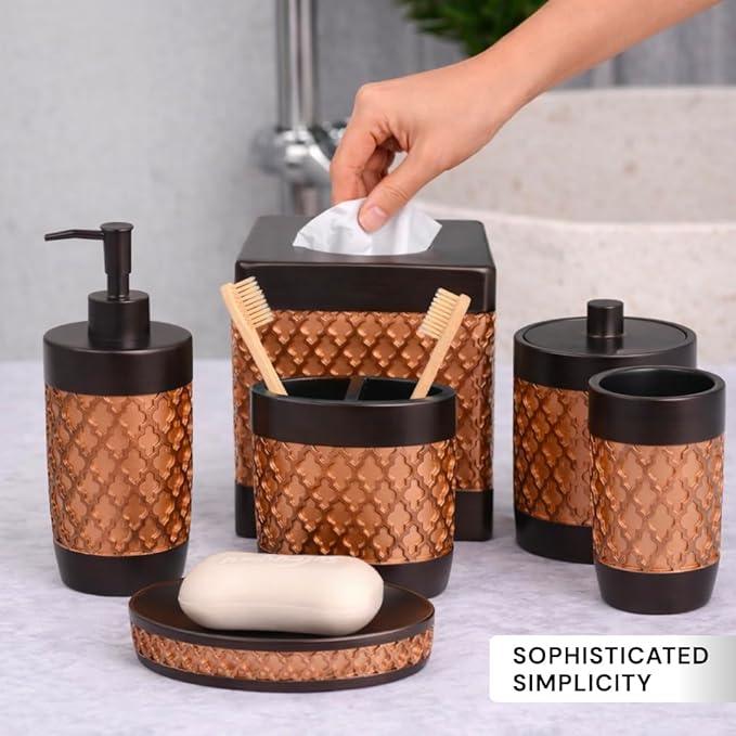 Decozen Bathroom Accessories Set 6Pcs – Soap Dispenser, Toothbrush Holder, Tumbler, Soap Dish & Cotton Swab Jar – Modern Bathroom Decor, Bath Set for Christmas Decor, Wally - ModernBath