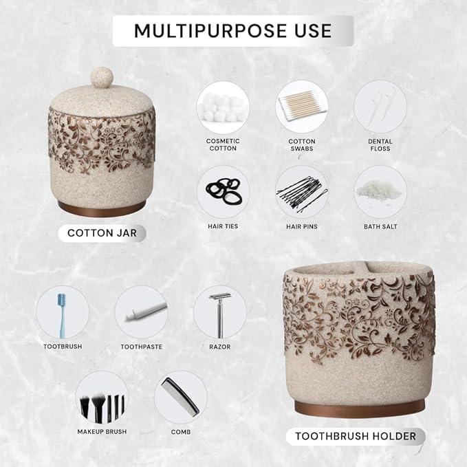 Decozen Bathroom Accessories Set 6Pcs – Soap Dispenser, Toothbrush Holder, Tumbler, Soap Dish & Cotton Swab Jar – Modern Bathroom Decor, Bath Set for Christmas Decor - ModernBath