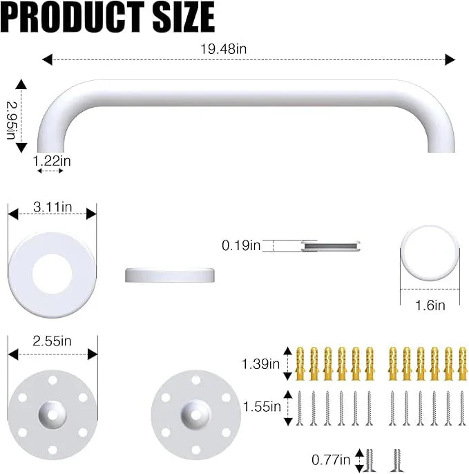 ROTHLEY 18 Inch Bathroom Safety Grab Bar: Matte White Shower Grab Bars with Concealed Screws for Elderly or Handicapped - ModernBath