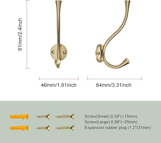 Sailing 3 Pack Coat Hooks - Champagne Bronze Coat Hooks Decorative Wall Hooks for Bathroom Living Room Bedroom Hanger for Robe Dressing Room Fitting Room