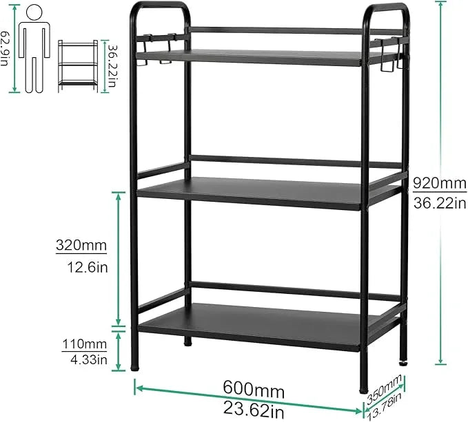 HDANI Storage Shelves, 3-Tier Metal Storage Rack with Shelf,Shelf Organizer,Garage Standing Shelving Unit for Laundry,Bathroom,Kitchen,Pantry, Closet,23.6''W X 13.8''D X 36.2 H'',Black - ModernBath