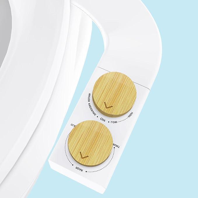 Terapaton Toilet Bidet With Left/Right Side Reversible Design, Fresh Water, Non-Electric, Toilet Bidet Attachment, Right/Left Hand Side with Dual Nozzle, Self-Clean, Easy to Install (Bamboo Knob) - ModernBath