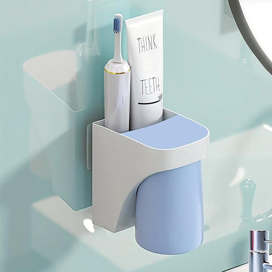Toothbrush Holder Suction Cup Set, sgzscl Bathroom Storage Organizer Space Saving for Family Members Father Mother and Son/Daughter (Lightwight Blue)
