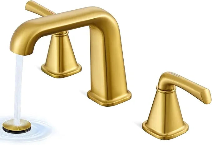 Gold Bathroom Faucet,Bathroom Sink Faucet,Brushed Gold Bathroom Faucet 3 Hole, with Pop Up Drain and CUPC Supply Lines for Vanity,Lavatory RV Farmhouse (HG-8904-BG) - ModernBath