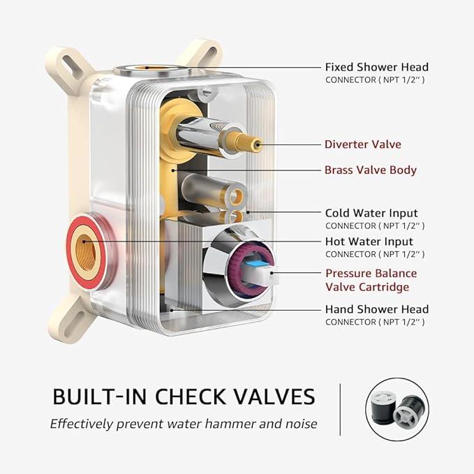 KOJOX Shower System with High Pressure 10 Inch Rainfall Shower Head, Handheld Shower head and Shower Faucet Trim, Rain Mixer Shower Set Wall Mounted Chrome（Valve Include） - ModernBath