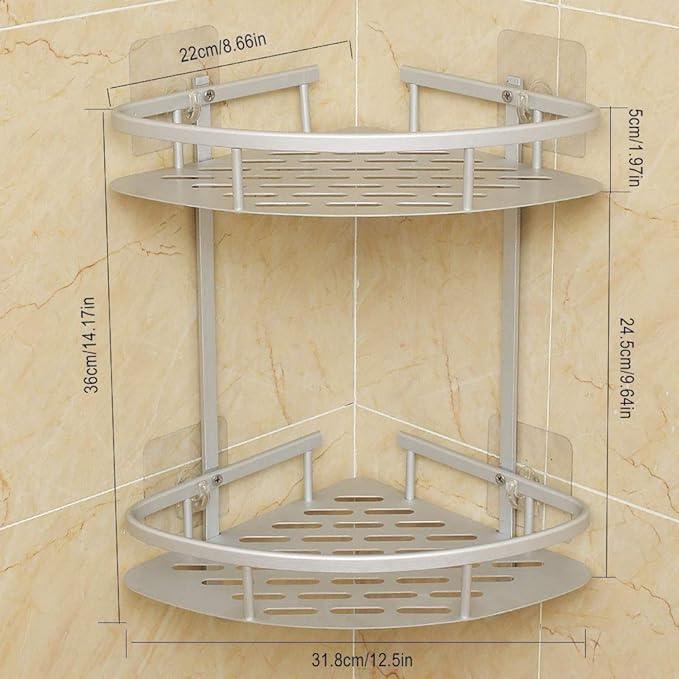Hawsam No Drilling Bathroom Corner Shelves, Aluminum 2 Tier Shower Shelf Caddy Adhesive Storage Basket for Shampoo (Corner) - ModernBath