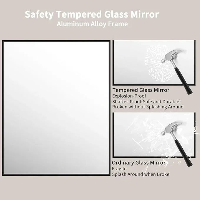 LOAAO 40"X32" Black Rectangle Bathroom Mirror Wall, Matte Black Aluminum Alloy Frame, Tempered Glass, Hangs Vertically or Horizontally, Easy to Install - ModernBath