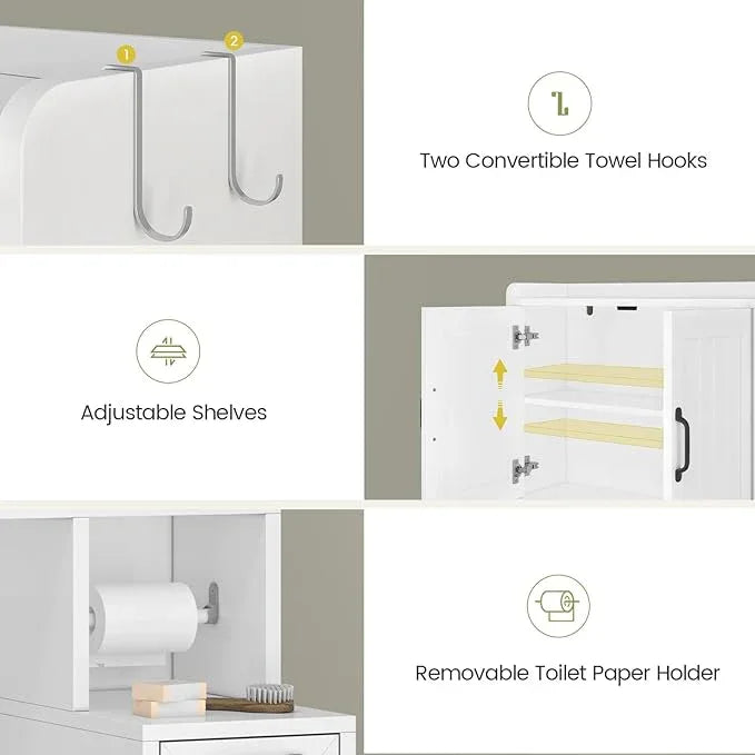 Over The Toilet Storage Cabinet with Pulley Small Bathroom Storage Cabinet, Space Saver W/Adjustable Shelf & Open Shelf for Bathroom, Restroom, Laundry (White-Type A) - ModernBath