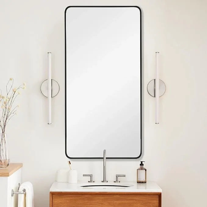 Bonverre 24x40 Inch Rectangle Bathroom Mirror with Black Metal Frame, Rounded Corner Rectangular Vanity Mirror for Wall, Modern Large for Bedroom, Living Room, Horizontal or Vertical - ModernBath