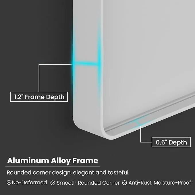 JISOSO White Bathroom Mirror 60x30 Inch, White Metal Framed Bathroom Mirror for Wall, Rounded Rectangle Matte Bathroom Vanity Mirror, Tempered Glass, Anti-Rust, Horizontal/Vertical - ModernBath