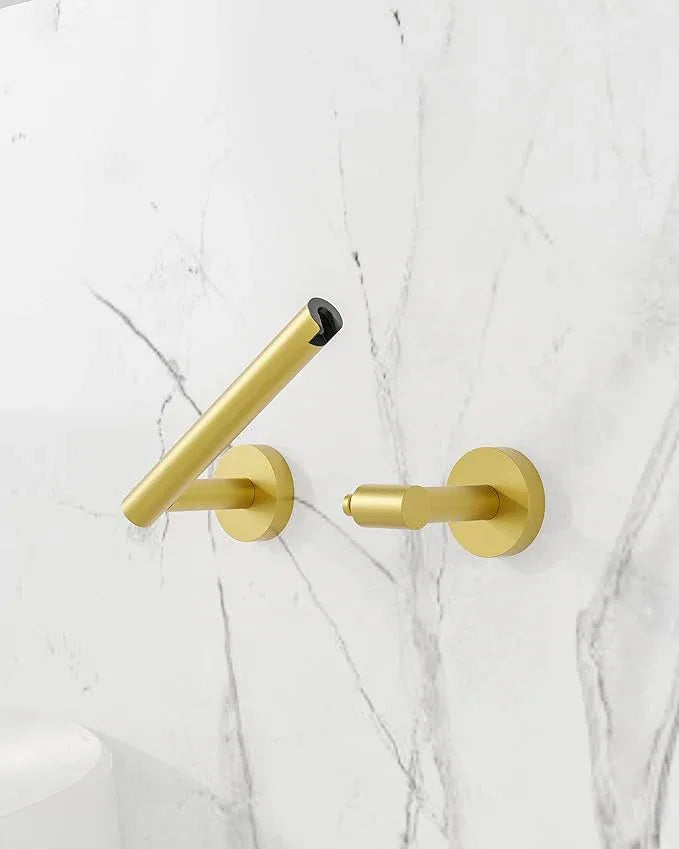 Ruacq Toilet Paper Holder Brushed Gold Double Post Pivoting Round Tissue Holders Roll Holder Hangers Toilet Paper Holders SUS 304 Stainless Steel Modern Wall Mounted - ModernBath