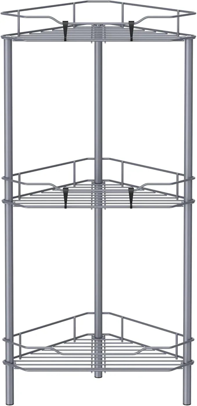 3 Tier Floor Standing Corner Shower Caddy Organizer Shelf with Hooks, Bathroom Shelves Stand Rack, Dark Gray - ModernBath