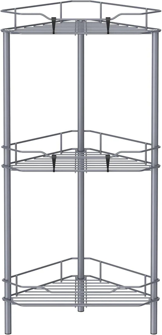 3 Tier Floor Standing Corner Shower Caddy Organizer Shelf with Hooks, Bathroom Shelves Stand Rack, Dark Gray - ModernBath