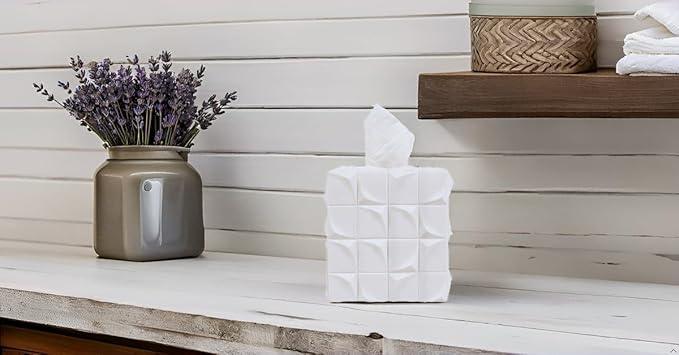 Hymmah Modern Square Tissue Box Cover Holder,Bathroom Accessories Decor Unique Design Tissue Box Cover for Bathroom Vanity Counter Tops Also Great for Bedrooms and Living Rooms - ModernBath