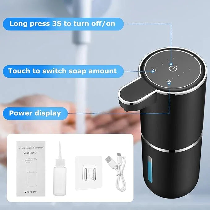 Automatic Foaming Soap Dispenser,Touchless Soap Dispenser with 4 Adjustable Foam Levels,Wall Mounted and USB Rechargeable,12.8oz Large Capacity for Bathroom,Kitchen Sink,Dish Soap(Black) - ModernBath