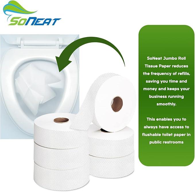 Commercial toilet paper - Jumbo toilet paper rolls -6,000 FT Industrial 2-Ply 9” Bulk Large Roll for Standard Jumbo Dispenser -100% Recycled Fibers-Soft and Absorbent Bathroom Tissue -6 Roll Case Pack - ModernBath