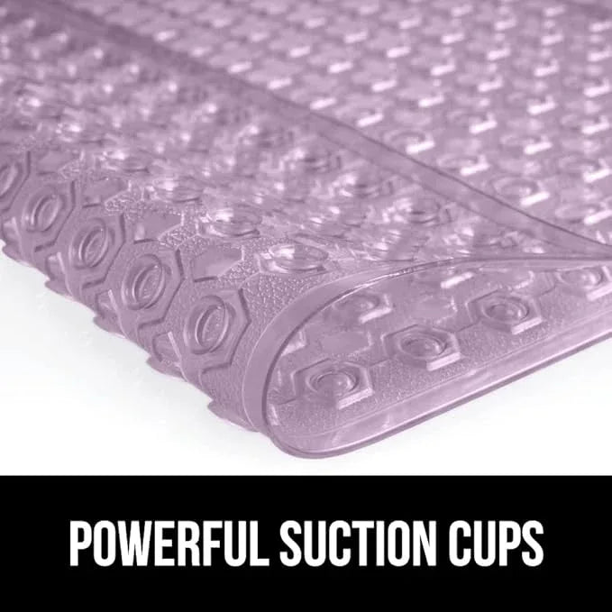 GORILLA GRIP Patented Bath Tub Shower Mat, Machine Washable Bathtub Floor Liner Mats, Suction Cups and Drain Holes to Keep Tubs Clean, Soft on Feet, Bathroom Essentials, 35x16 Inch, Clear Purple - ModernBath