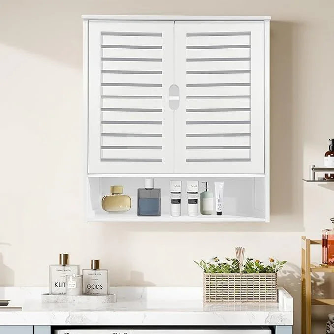 HYNAWIN White Organized Bathroom Storage Cabinet with Lattice Doors,Spacious Storage with Adjustable Shelves for Bathroom or Kitchen Essentials - ModernBath