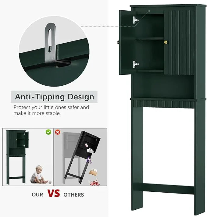Over The Toilet Storage Cabinet, Over The Toilet Storage with Fluted Door Over The Toilet Cabinet with Adjustable Shelf Above The Toilet Storage Cabinet for Bathroom Organizer, Forest Green - ModernBath