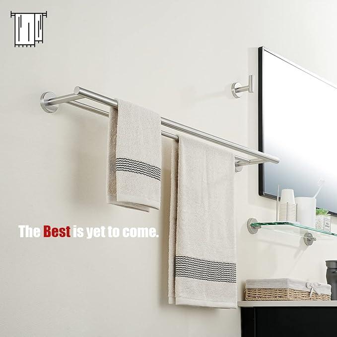 JQK Double Bath Towel Bar, 33 Inch 304 Stainless Steel Thicken 0.8mm Towel Rack for Bathroom, Brushed Finished Wall Mount, 30 Inch Useable Length 2 Pack, TB100L30-BN-P2 - ModernBath