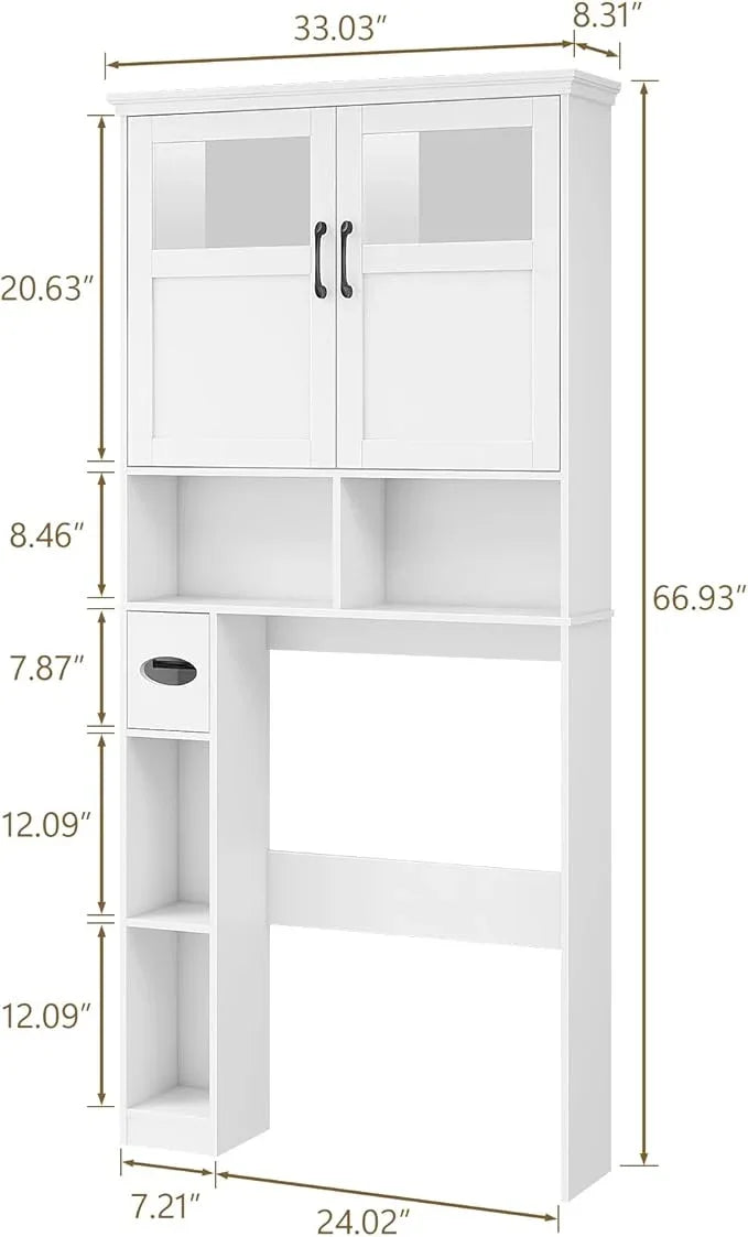 Vabches Freestanding Toilet Storage Cabinet with Double Doors, Shelf Space Saver, Anti-Tip Design & Adjustable Shelf, White - ModernBath