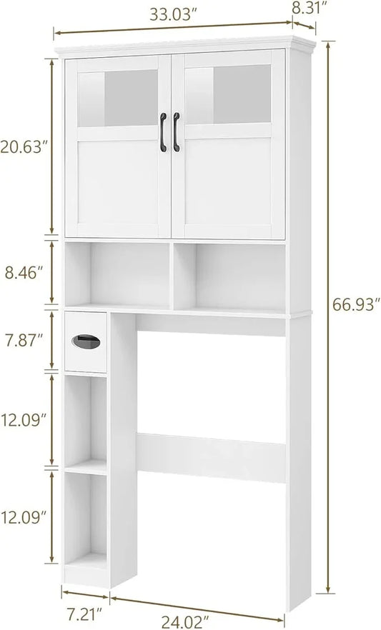 Vabches Freestanding Toilet Storage Cabinet with Double Doors, Shelf Space Saver, Anti-Tip Design & Adjustable Shelf, White - ModernBath