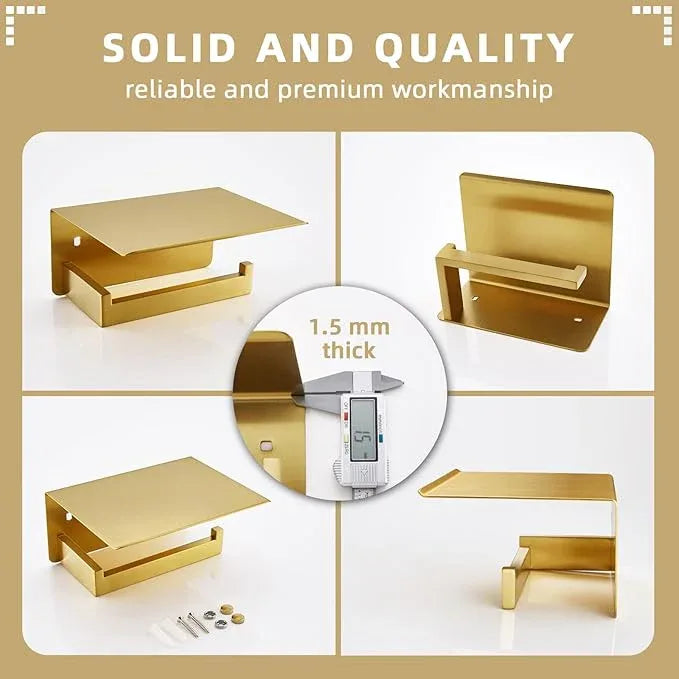 Angle Simple Toilet Paper Holder with Shelf, 304 Stainless Steel Bathroom Tissue Roll Holder for Wall, Brassy Gold - ModernBath