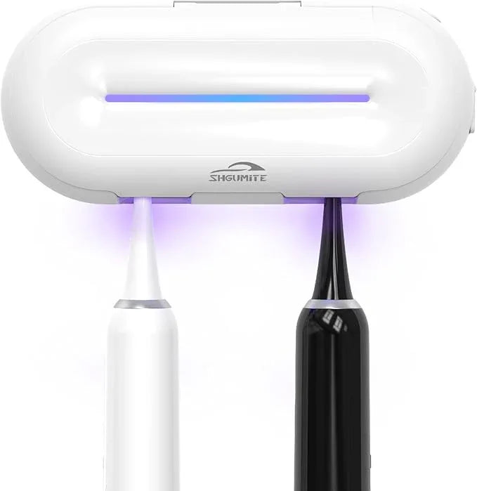 SHGUMITE Toothbrush Holder Sanitizer - Toothbrush Dryer and Cleaner, Wall Mounted Holder with 10000mAh Rechargeable Battery, Triple-Light Cleaning + Rapid Drying System for Bathroom - ModernBath