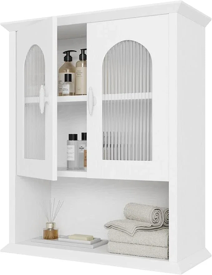 CJL Bathroom Wall Cabinet with Fluted Door, 18.9'' x 23.6'' Medicine Cabinet, Over The Toilet Storage Cabinet, White - ModernBath