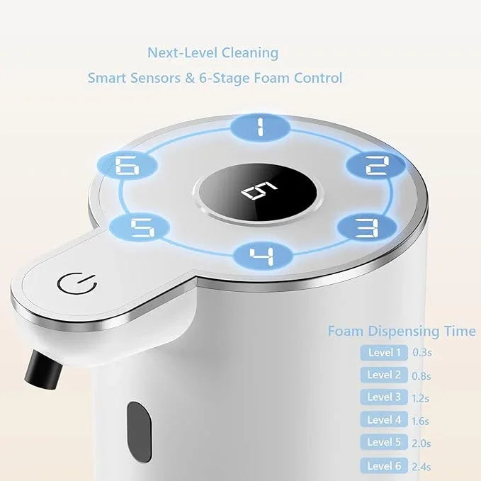 Automatic Soap Dispenser with LED (Battery% & Foam Level), 7000 Uses, 6 Foam Settings, Wall Mount/Countertop, USB-C Rechargeable, for Bathroom Kitchen, White - ModernBath