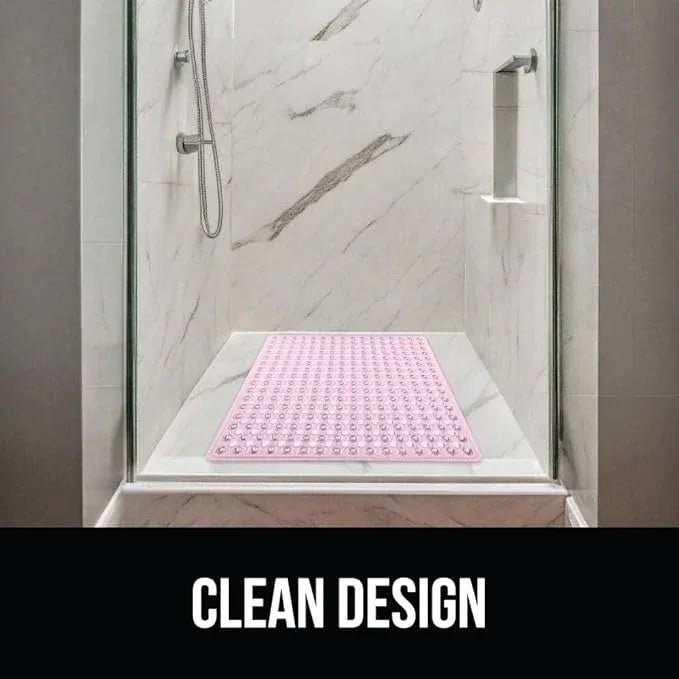GORILLA GRIP Patented Square Shower Stall Mat, Small Bathtub Floor Mats for Stand Up Showers, Suction Cups and Drainage Holes, Machine Wash, Soft on Feet, Bathroom Accessories 21x21 Inch, Light Pink - ModernBath