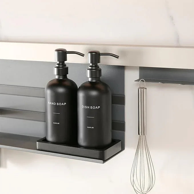 Prus Waso Matte Black Soap Dispenser Set, Kitchen Soap Dispenser Set with Black Stainless Steel Pump, Perfect for Kitchen Decor and Accessories. (Black) - ModernBath