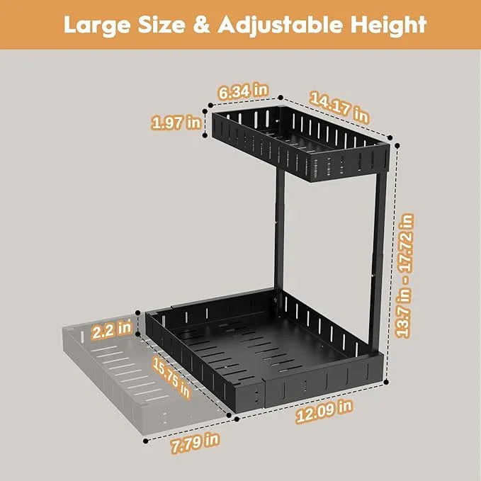 REALINN Under Sink Organizer, 2 Tier Expandable Under Cabinet Organizer, Heights Adjustable Pull Out Storage for Kitchen Bathroom Laundry, Black, 2 Pack - ModernBath