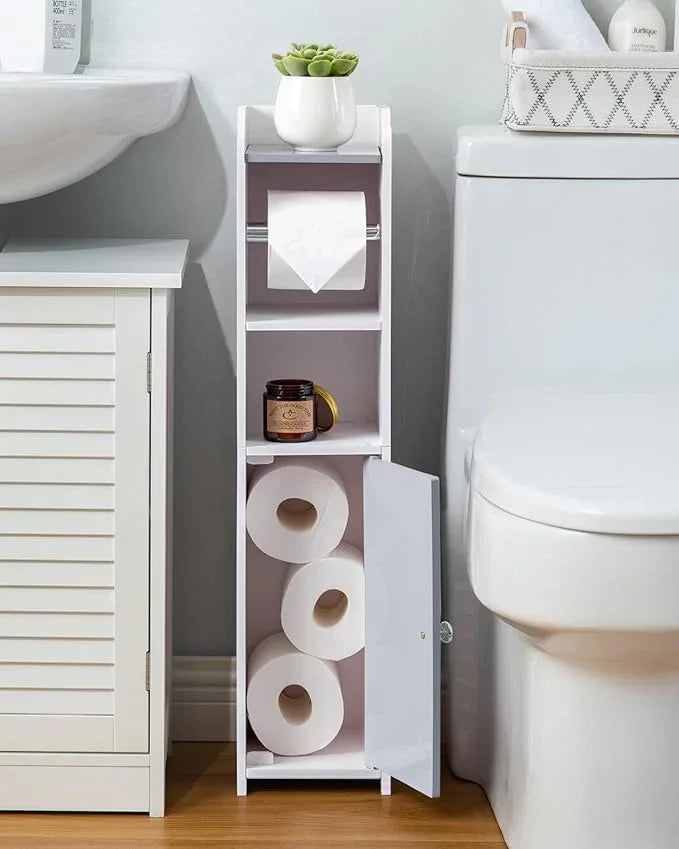 AOJEZOR Toilet Paper Holder Stand: Small Bathroom Storage Cabinet - Light Grey - White - ModernBath