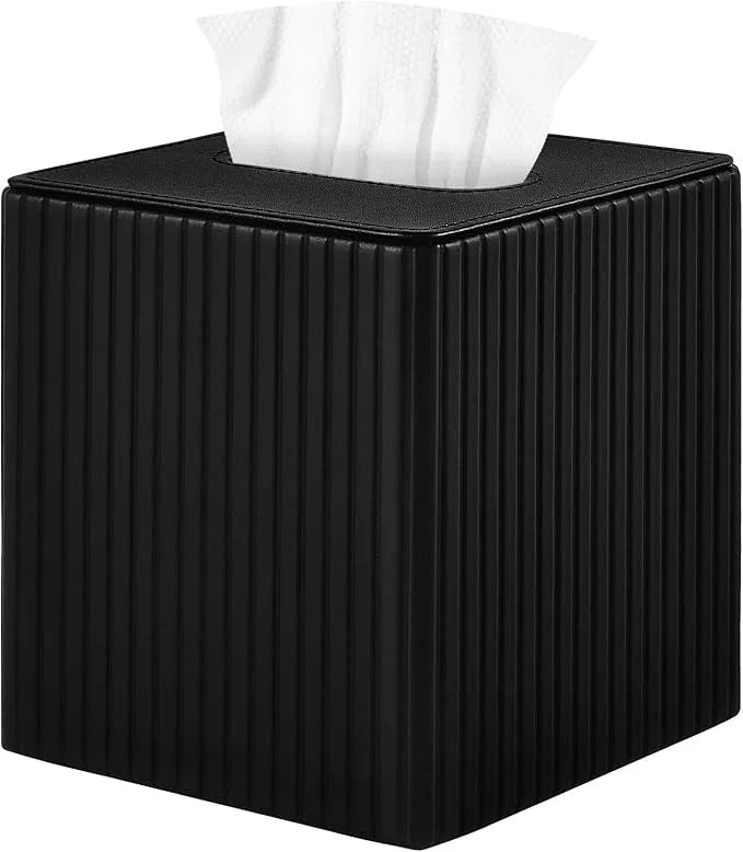 XNONE PU Leather Tissue Box Cover Square Tissue Box Holder for Bathroom Vanity Countertop Night Stands Bedroom Office Desk,Modern Tissue Decorative Organizer with Magnetic Closure (Black) - ModernBath