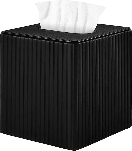 XNONE PU Leather Tissue Box Cover Square Tissue Box Holder for Bathroom Vanity Countertop Night Stands Bedroom Office Desk,Modern Tissue Decorative Organizer with Magnetic Closure (Black) - ModernBath