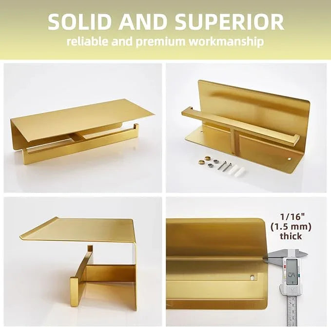 Angle Simple Toilet Paper Holder with Shelf Brushed Gold, 304 Stainless Steel Double Toilet Tissue Holder for Wall - ModernBath