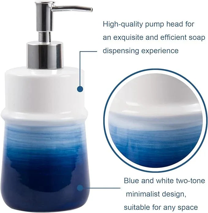 RZCNC Navy Blue Bathroom Accessories Set, 4-Piece Blue Ceramic Bathroom Decorations Accessories Set,Contain Toothbrush Cup,Soap Dispenser,Soap Dish,Tumbler - ModernBath