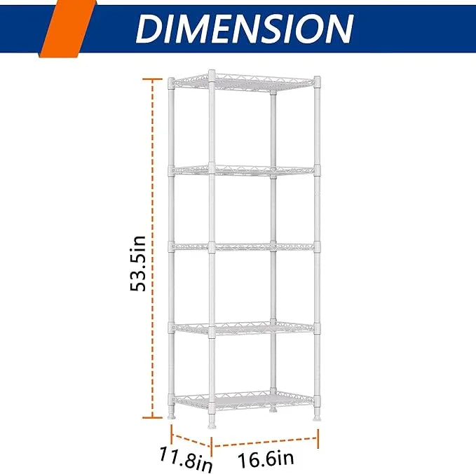 REGILLER 5-Wire Shelving Metal Storage Rack Adjustable Shelves,Standing Storage Shelf Units for Laundry Bathroom Kitchen Pantry Closet(White,11.8" D x 16.6" W x 53.5" H) - ModernBath