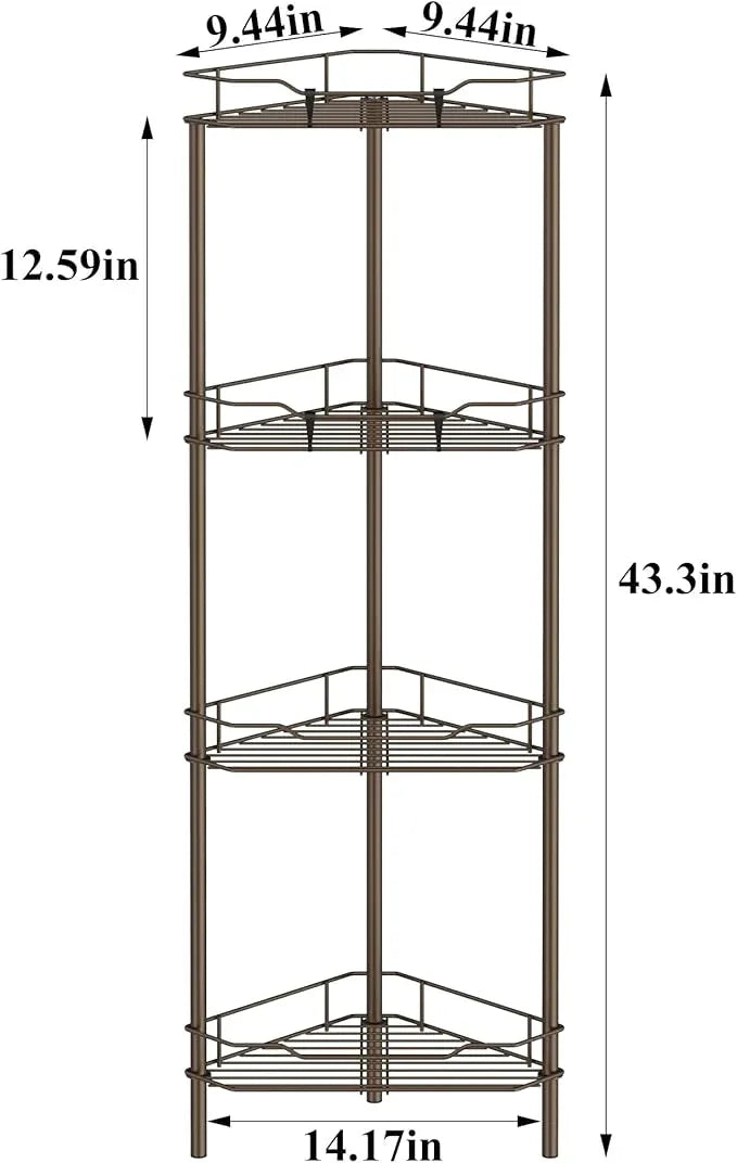 4 Tier Floor Standing Corner Shower Caddy Organizer Shelf with Hooks, Bathroom Shelves Stand Rack, Bronze - ModernBath