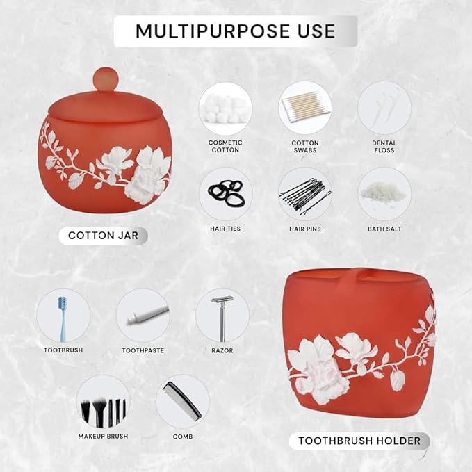 Decozen Bathroom Accessories Set 6Pcs – Soap Dispenser, Toothbrush Holder, Tumbler, Soap Dish & Cotton Swab Jar – Modern Bathroom Decor, Bath Set for Valentines Day Gifts Valentines Decor, Savannah - ModernBath