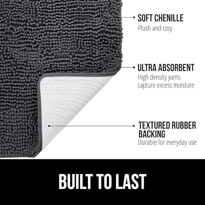 GORILLA GRIP Bathroom Rug Sets, Soft Chenille 2 Piece Area Rugs Set, Toilet Base Mat and 30x20 Carpet, Absorbent Microfiber Washable Mats Dry Quickly, Home Décor and Bath Room Accessories, Charcoal - ModernBath