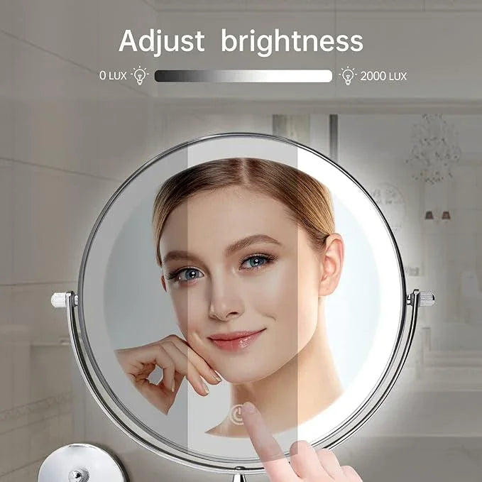 FUNTOUCH 5000mAh Rechargeable Wall Mounted Lighted Makeup Vanity Mirrors, Double Sided 1X 30X Magnifying, 3 Color Lighting, Touch Screen Dimming, Extended Arm 360 Rotation Shaving Bathroom Mirror - ModernBath