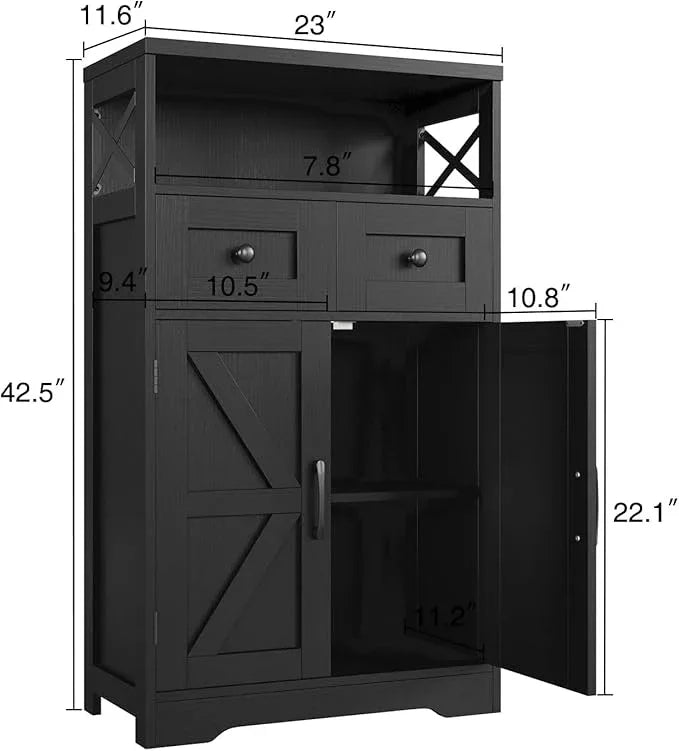 Black Farmhouse Kitchen Pantry Cabinet With Doors and Shelves, Coffee Bar Storage, Freestanding Floor Hutch Cupboard for Kitchen, Laundry, Living Room - ModernBath