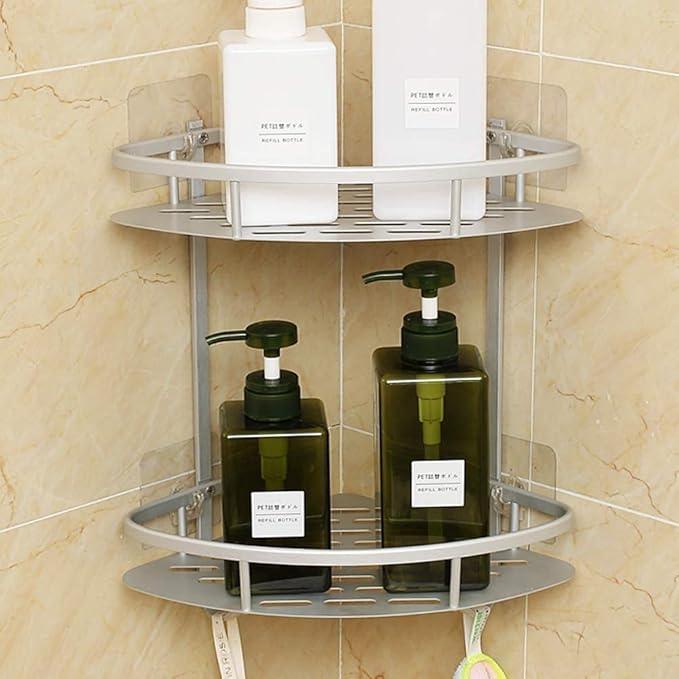 Hawsam No Drilling Bathroom Corner Shelves, Aluminum 2 Tier Shower Shelf Caddy Adhesive Storage Basket for Shampoo (Corner) - ModernBath