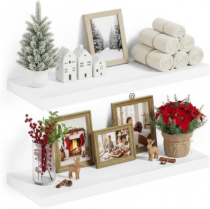 Vivelove Floating Shelves for Wall 24 inchs Long, 9.1” deep x 1.6” Wall Shelf for Bedroom, Bathroom, Living Room, Kitchen, Office Home Decor, Deep Wood Shelves with Invisible Brackets, Set of 2 White - ModernBath
