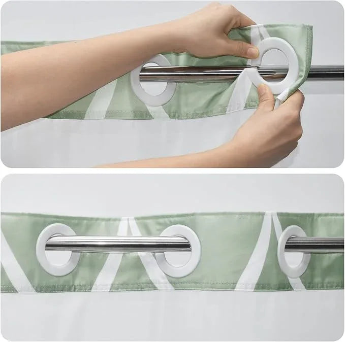 Yiatn No Hook Ombre Sage Green Shower Curtain with Snap in Fabric Liner Set - Hotel Style with See Through Mesh Top Window, 71x74 INCH - ModernBath