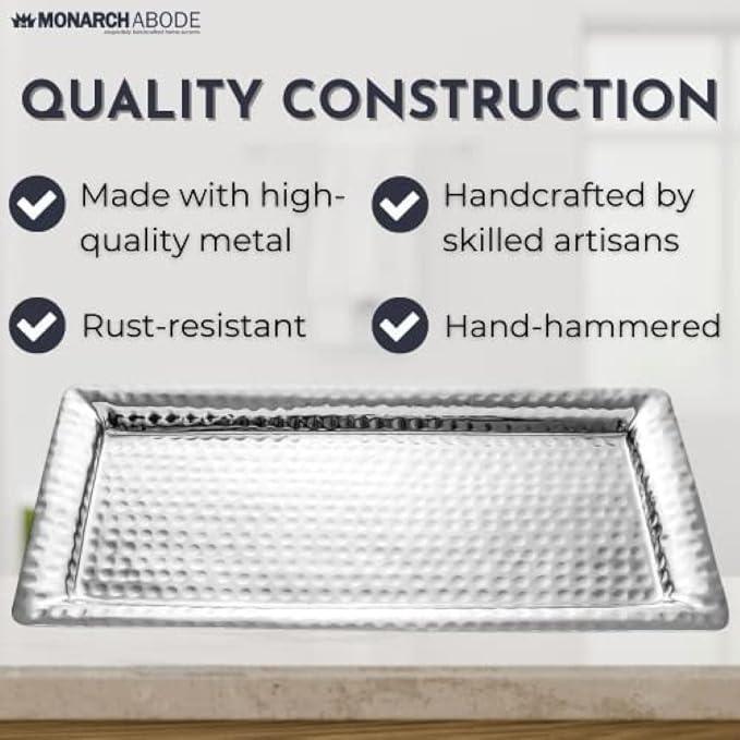 Monarch Abode Decorative Tray – 12-Inch Hand Hammered Nickel Finish Metal Bathroom Tray Countertop, Vanity Trays Organizer, Perfume Plate for Dresser, Kitchen Countertop Small Fruit Platter - ModernBath