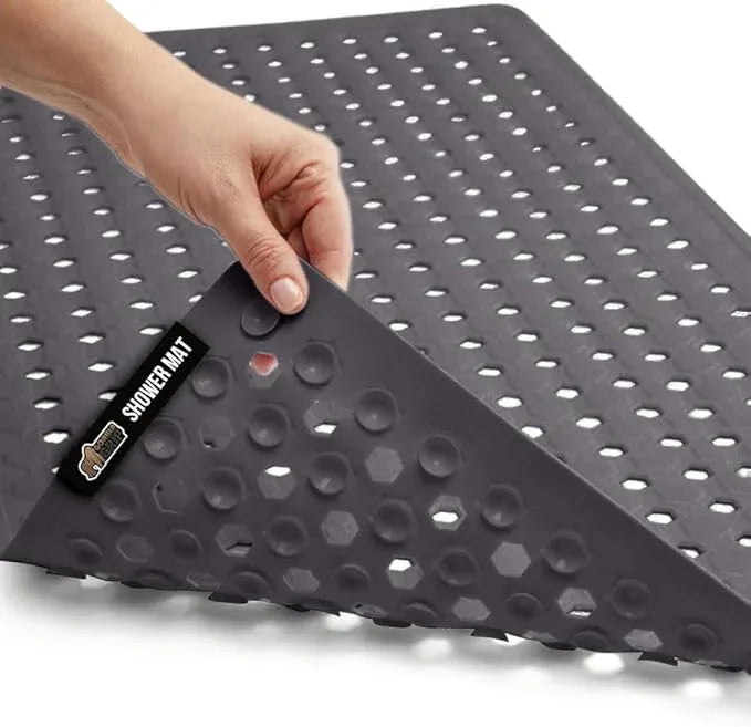 GORILLA GRIP Patented Bath Tub Shower Mat, Machine Washable Bathtub Floor Liner Mats, Suction Cups and Drain Holes to Keep Tubs Clean, Soft on Feet, Bathroom Essentials, 35x16 Inch, Charcoal Opaque - ModernBath